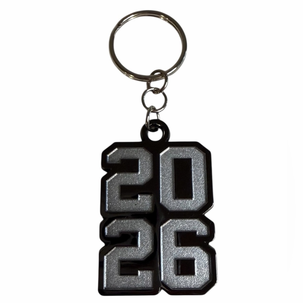 Silver & Black Metal Jostens 2026 Grad Keychain